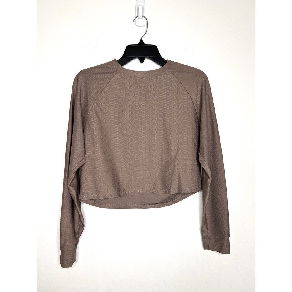 Move Theology Women's Sz S Activewear Contour Crop Mushroom Taupe Textured